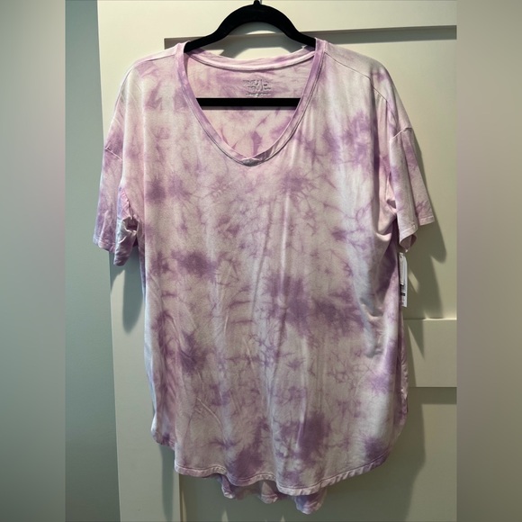 NWT Time And Tru Women’s Short Sleeve V Neck Top Purple Tie Dye M 8-10 - Picture 1 of 5